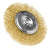 Szczotka druciana tarczowa 100 mm, drut karbowany, mosiądzowany, z trzpieniem 6 mm