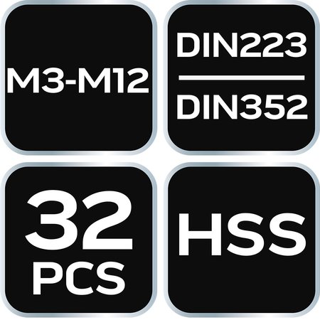 Narzynki i gwintowniki M3-M12, zestaw 32 szt. HSS w walizce