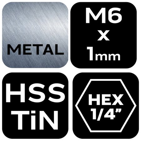 Wiertło gwintujące HSS TiN, M6x1 mm, Hex