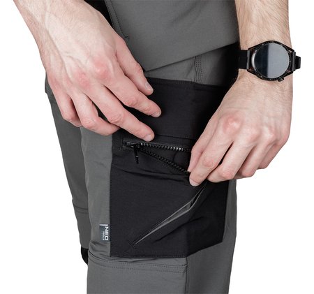 Spodnie robocze Mix&Match, 4 way stretch, z kaburami, Cordura, szaro-czarne, rozmiar M