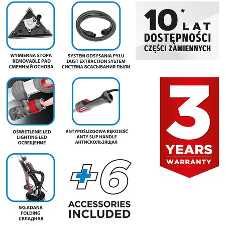 Szlifierka do gipsu 710W, 225mm/215 mm,  okrągła i trójkątna stopa, latarka