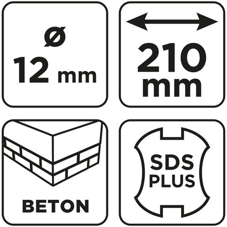Wiertło do betonu SDS Plus z podwójną spiralą 12 x 210 mm