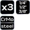 Zestaw przegubów udarowych 3 szt., 1/4", 3/8", 1/2"