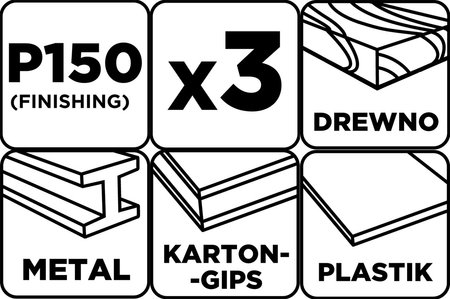 Pasy bezkońcowe 75 x 457 mm, P150, 3 szt.