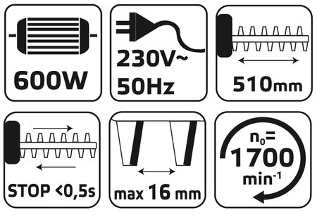 Nożyce do żywopłotu 600W, szerokość cięcia 450 mm