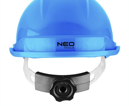 Hełm przemysłowy z paskiem podbródkowym, niebieski