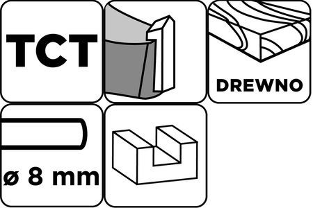 Frez do drewna prosty, dwuostrzowy, widiowy, 12 x 25 mm, trzpień 8 mm