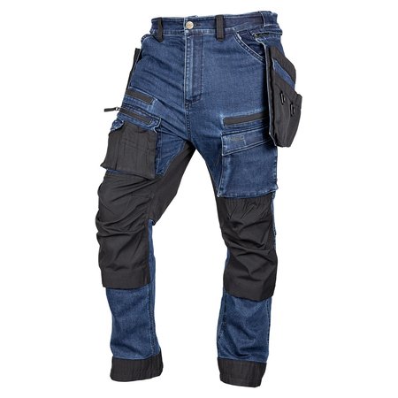 Spodnie robocze DENIM, wzmocnienia Cordura, odpinane kieszenie kaburowe, granatowe, rozmiar XXL