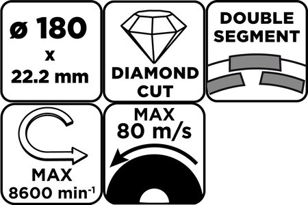 Tarcza diamentowa szlifierska, 2 segmenty, 180 x 22.2 mm, na sucho