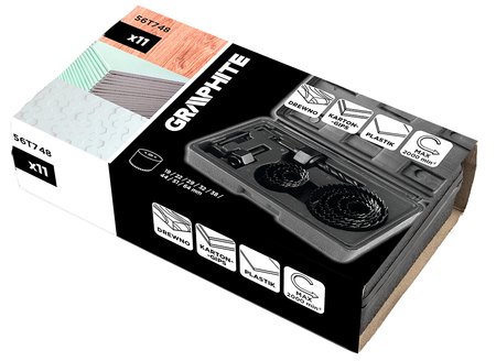 Otwornice do drewna z adapterami 19 - 64 mm, zestaw 12 szt.