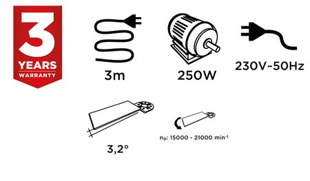Urządzenie wielofunkcyjne 250W, ilość oscylacji 15000-21000 min⁻¹, walizka