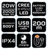 Latarka czołowa akumulatorowa USB 1000 lm czerwony/niebieski CREE LED + LED