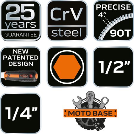 Klucze nasadowe 1/2", 1/4", zestaw 73 szt., CrV