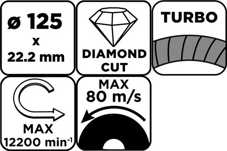 Tarcza diamentowa szlifierska, turbo, 125 x 22.2 mm, na sucho