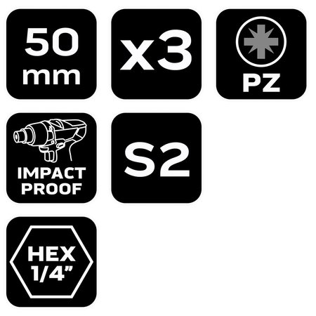 Bity udarowe PZ1/2/3 x 50 mm, 3 szt.