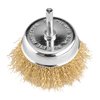 Szczotka druciana doczołowa 75 mm, drut karbowany, mosiądzowany, z trzpieniem 6 mm