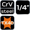 Końcówka TORX TX40 na nasadce 1/4", krótka, 37 mm