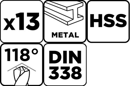 Wiertła do metalu HSS, 1.5 - 6.5mm, zestaw 13 szt.