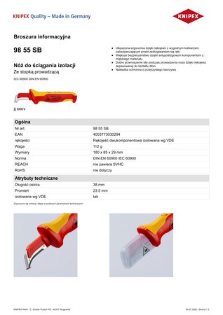 NÓŻ DO ŚCIĄGANIA IZOLACJI ZE STOPKĄ PROWADZĄCĄ 180MM