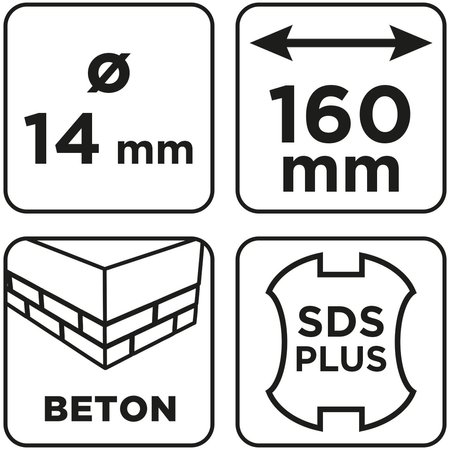 Wiertło do betonu SDS Plus z podwójną spiralą 14 x 160 mm