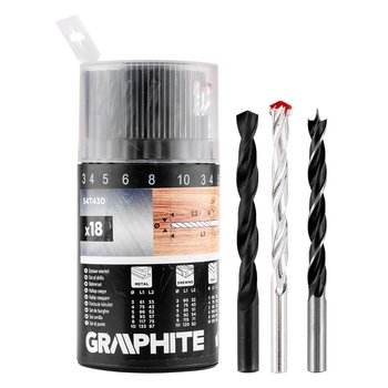 Zestaw wierteł do metalu, drewna, cegły: 3, 4, 5, 6, 8, 10 mm, 18 szt.
