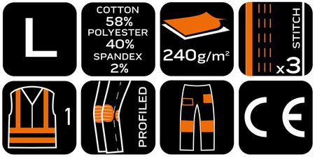 Spodnie ostrzegawcze, czarno-żółte, rozmiar L