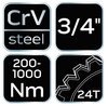 Klucz dynamometryczny 3/4", 200 - 1000 NM