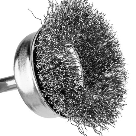 Szczotka druciana doczołowa 50 mm, drut karbowany, stalowy, z trzpieniem 6 mm