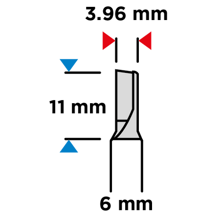 Frez palcowy jednoostrzowy, HM, 3.96 x 11 mm, trzpień 6 mm