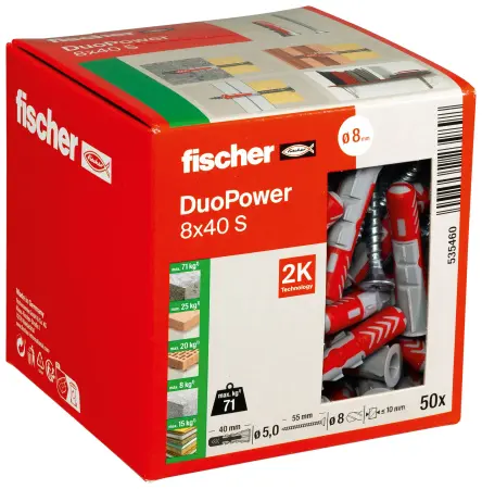 Fischer Kołek Uniwersalny DuoPower 8x40 S z Wkrętem (50 szt.) 535460