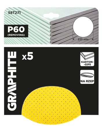 Krążki ścierne, perforowane, na rzep z otworami 225 mm, P60, 5 szt.