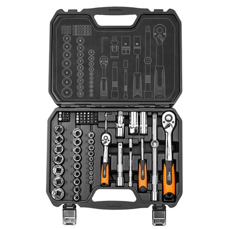 Klucze nasadowe 1/2", 1/4", zestaw 73 szt., CrV