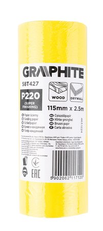 Papier ścierny żółty w rolce 2,5 m x 115 mm, P220