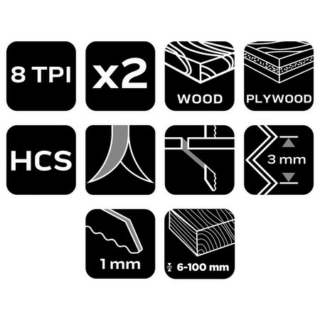 Brzeszczot do piły szablastej, HCS, 152 x 19 x 1 mm, 8TPI, kpl. 2 szt.