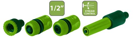 Zestaw ze zraszaczem prostym, złączkami, przyłączem do kranu 1/2"-3/4''