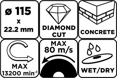 Tarcza diamentowa do cięcia segmentowa, 115 x 22.2 mm, na sucho i mokro