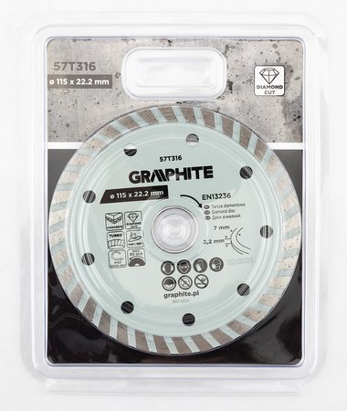 Tarcza diamentowa do cięcia turbo, 115 x 22.22 mm, na sucho i mokro