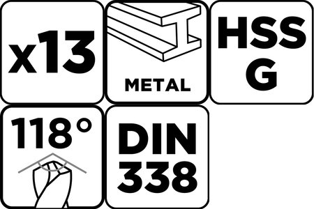 Wiertła do metalu HSS-G, 2 - 8 mm, zestaw 13 szt.