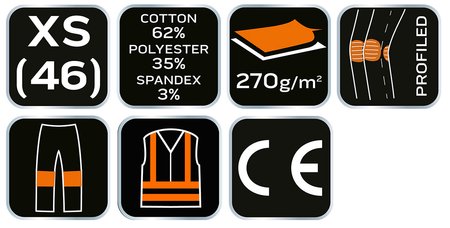 Spodnie robocze PREMIUM, 62% bawełna, 35% poliester, 3% elastan, rozmiar XS