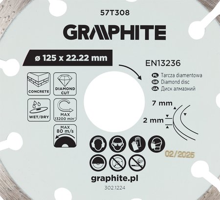 Tarcza diamentowa do cięcia segmentowa, 125 x 22.2 mm, na sucho i mokro