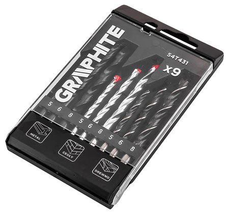 Zestaw wierteł do metalu, drewna, cegły: 5, 6, 8 mm, 9 szt.