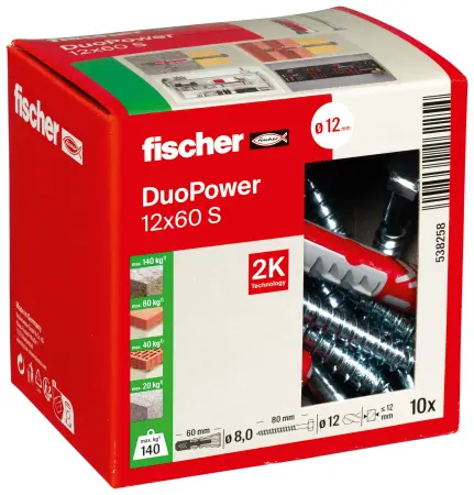 Fischer Kołek Uniwersalny DuoPower 12x60 S z Wkrętem (10 szt.) 538258