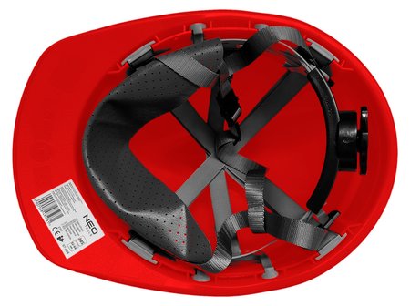 Hełm przemysłowy z paskiem podbródkowym, czerwony