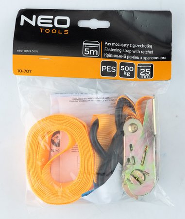 Pas mocujący z grzechotką 25 mm x 5 m, wytrzymujący 500 kg PES