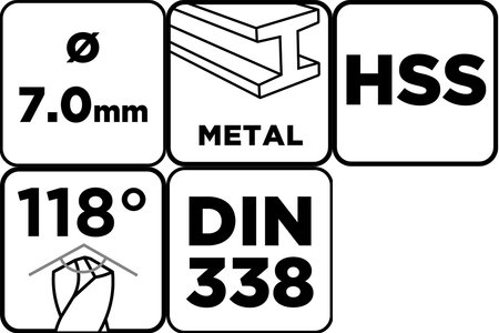 Wiertło do metalu HSS, DIN 338, 7 mm