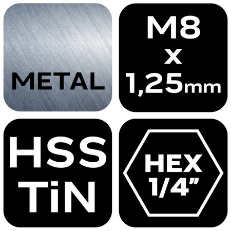 Wiertło gwintujące HSS TiN, M8x1,25 mm, Hex