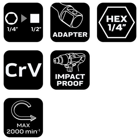 Adapter z 1/4" HEX na 1/2" Kwadrat