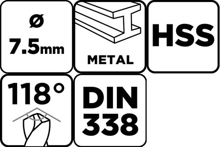 Wiertło do metalu HSS, DIN 338, 7.5 mm