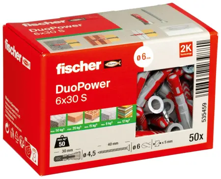 Fischer Kołek Uniwersalny DuoPower 6x30 S z Wkrętem (50 szt.) 535459