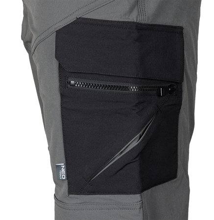 Spodnie robocze Mix&Match, 4 way stretch, z kaburami, Cordura, szaro-czarne, rozmiar XS